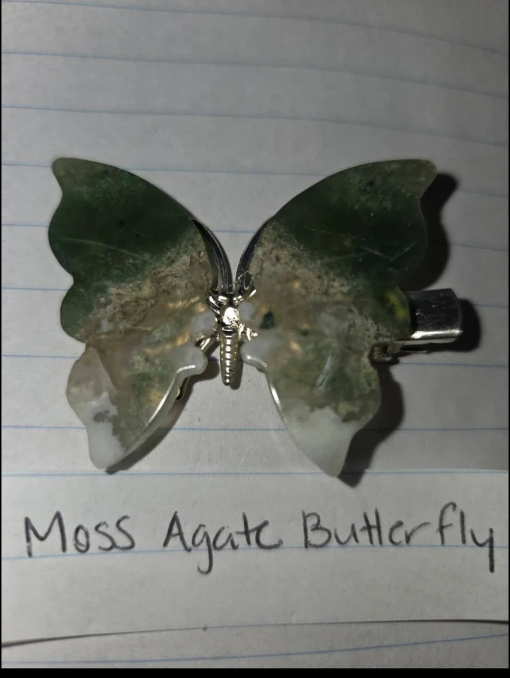 Moss Agate Butterfly Clip-Brooch-Hair Accessory-Decor-Carving